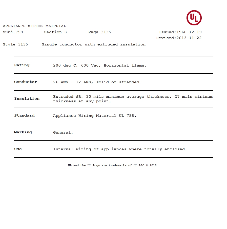 美国UL 3135 硅胶电线认证汇报 